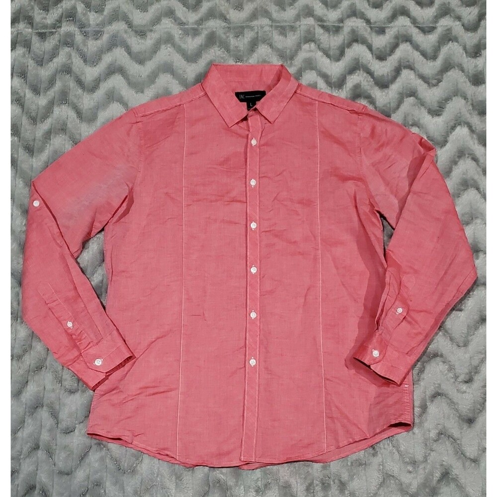 INC International Concepts Mens L Melon Linen Blend Long Sleeve Button Up Shirt